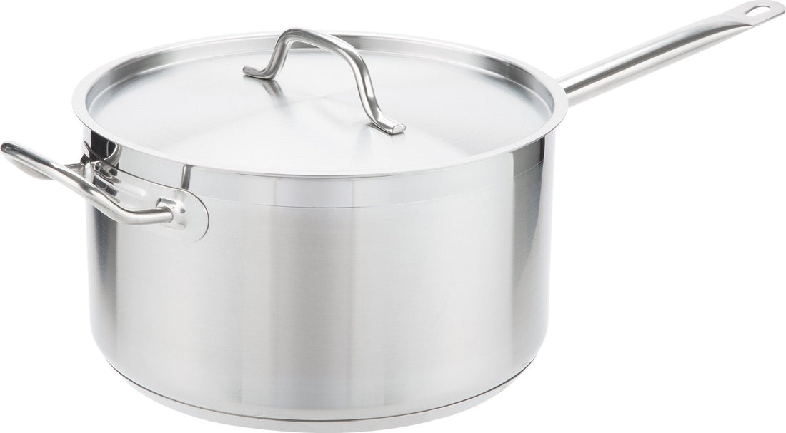 Omcan - 7.5 QT Stainless Steel Sauce Pan with Helper Handle & Cover, Pack of 2 - 80435