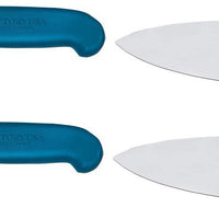 Omcan - 8” Blue Super Fiber Handle Medium Cook's Knife, Pack of 3 - 23874