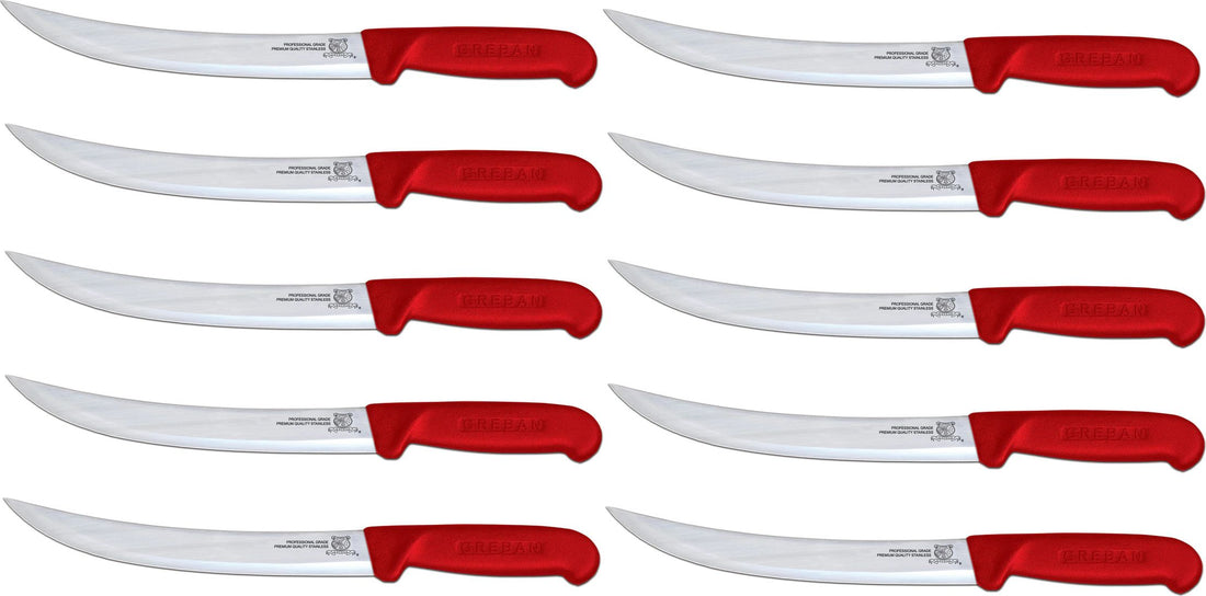 Omcan - 8” Breaking Knife with Red Polypropylene Handle, Pack of 10 - 12322