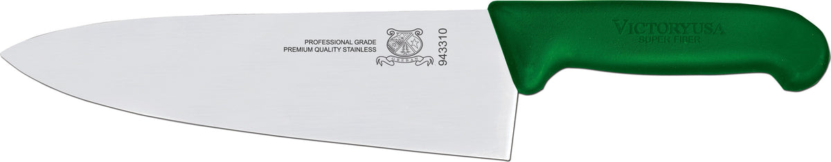 Omcan - 8” Green Super Fiber Handle Medium Cook's Knife, Pack of 3 - 23875