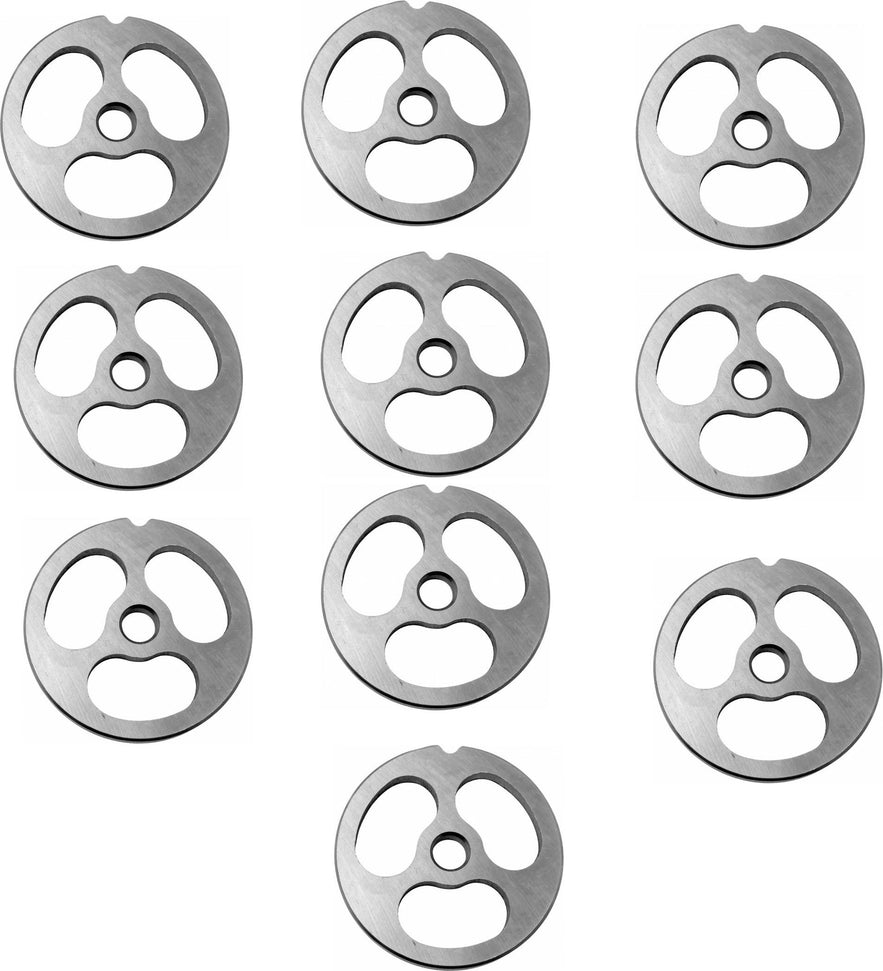 Omcan - #8 Kidney Plate 3 Holes, One Notch, Without Hub for Meat Grinder, Pack of 10 - 47756