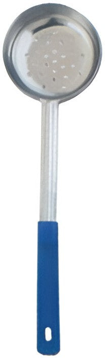 Omcan - 8 Oz One-Piece Stainless Steel Perforated Portion Control Spoon with Blue Handle, Pack of 35 - 80786