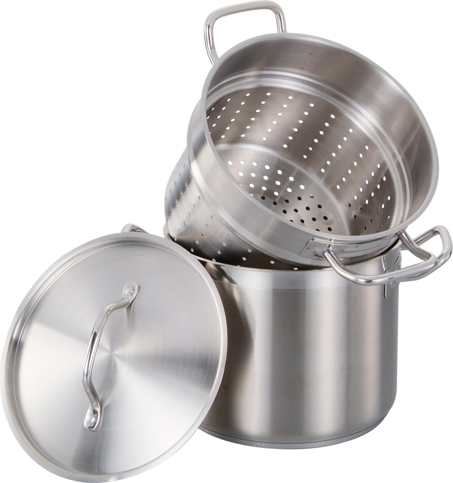 Omcan - 8 QT Steamer/Pasta Cooker 3 Piece Pack, Pack of 2 - 80241