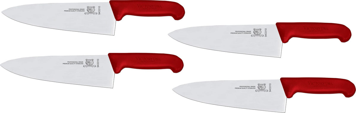Omcan - 8” Red Super Fiber Handle Medium Cook's Knife, Pack of 3 - 23876