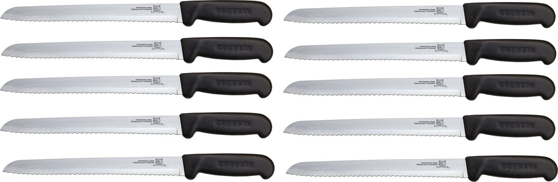 Omcan - 8” Slicer Knife with Narrow R-Wave Blade & Black Handle, Pack of 10 - 12603