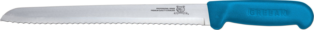 Omcan - 8” Slicer Knife with Narrow R-Wave Blade & Blue Handle, Pack of 10 - 12613