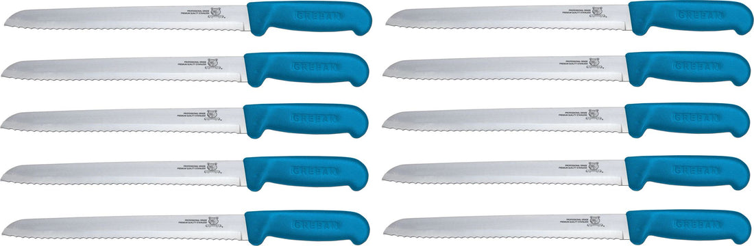Omcan - 8” Slicer Knife with Narrow R-Wave Blade & Blue Handle, Pack of 10 - 12613