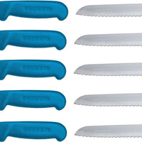 Omcan - 8” Slicer Knife with Narrow R-Wave Blade & Blue Handle, Pack of 10 - 12613