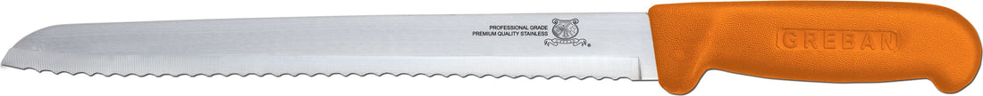 Omcan - 8” Slicer Knife with Narrow R-Wave Blade & Orange Handle, Pack of 10 - 12630