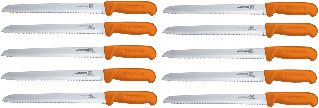 Omcan - 8” Slicer Knife with Narrow R-Wave Blade & Orange Handle, Pack of 10 - 12630