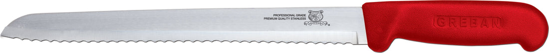 Omcan - 8” Slicer Knife with Narrow R-Wave Blade & Red Handle, Pack of 10 - 12622