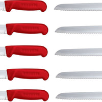 Omcan - 8” Slicer Knife with Narrow R-Wave Blade & Red Handle, Pack of 10 - 12622
