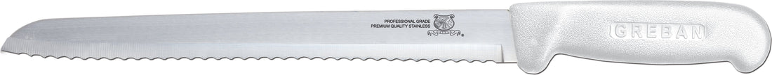 Omcan - 8” Slicer Knife with Narrow R-Wave Blade & White Handle, Pack of 10 - 12634