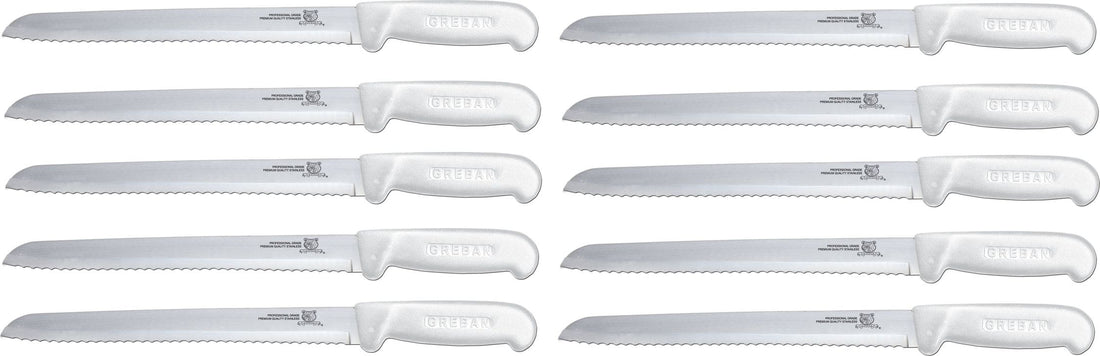 Omcan - 8” Slicer Knife with Narrow R-Wave Blade & White Handle, Pack of 10 - 12634
