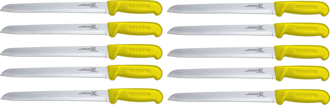 Omcan - 8” Slicer Knife with Narrow R-Wave Blade & Yellow Handle, Pack of 10 - 12627