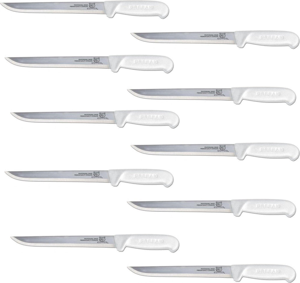 Omcan - 8" Straight Blade Fillet Knife with White Handle, Pack of 10 - 11856