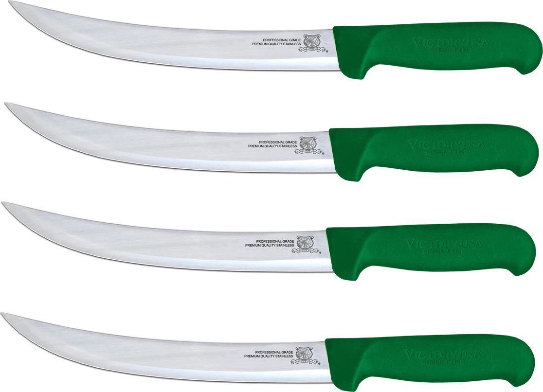 Omcan - 8” Victoria USA Breaking Knife with Green Super Fiber Handle, Pack of 3 - 23891