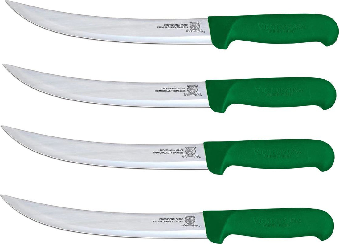 Omcan - 8” Victoria USA Breaking Knife with Green Super Fiber Handle, Pack of 4 - 23891
