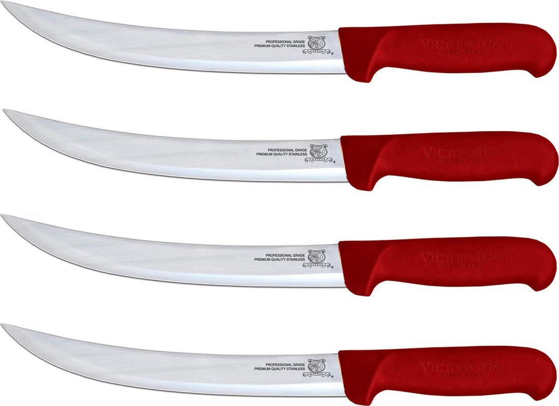Omcan - 8” Victoria USA Breaking Knife with Red Super Fiber Handle, Pack of 4 - 23892