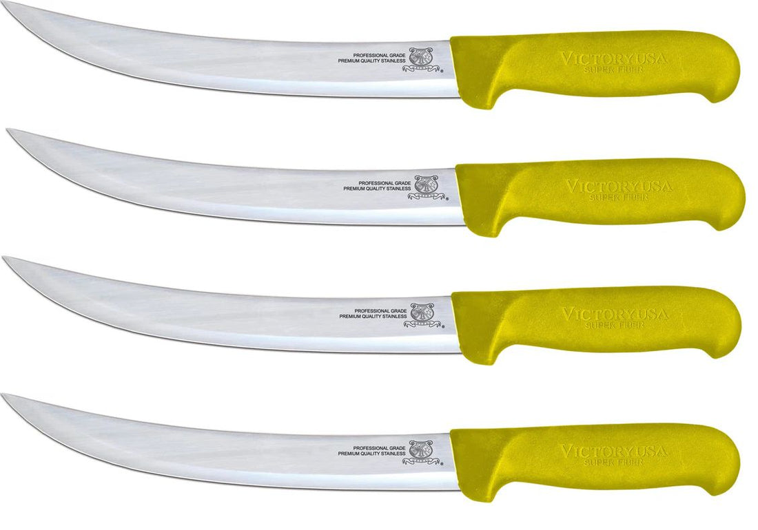 Omcan - 8” Victoria USA Breaking Knife with Yellow Super Fiber Handle, Pack of 3 - 23893