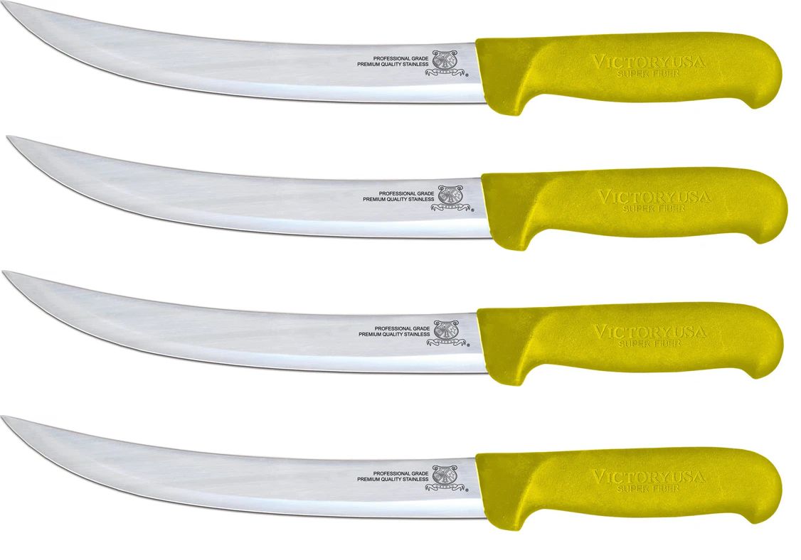 Omcan - 8” Victoria USA Breaking Knife with Yellow Super Fiber Handle, Pack of 3 - 23893