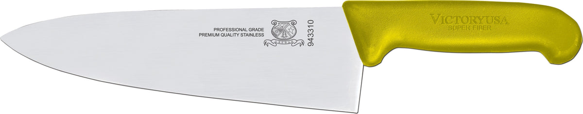 Omcan - 8” Yellow Super Fiber Handle Medium Cook's Knife, Pack of 3 - 23877