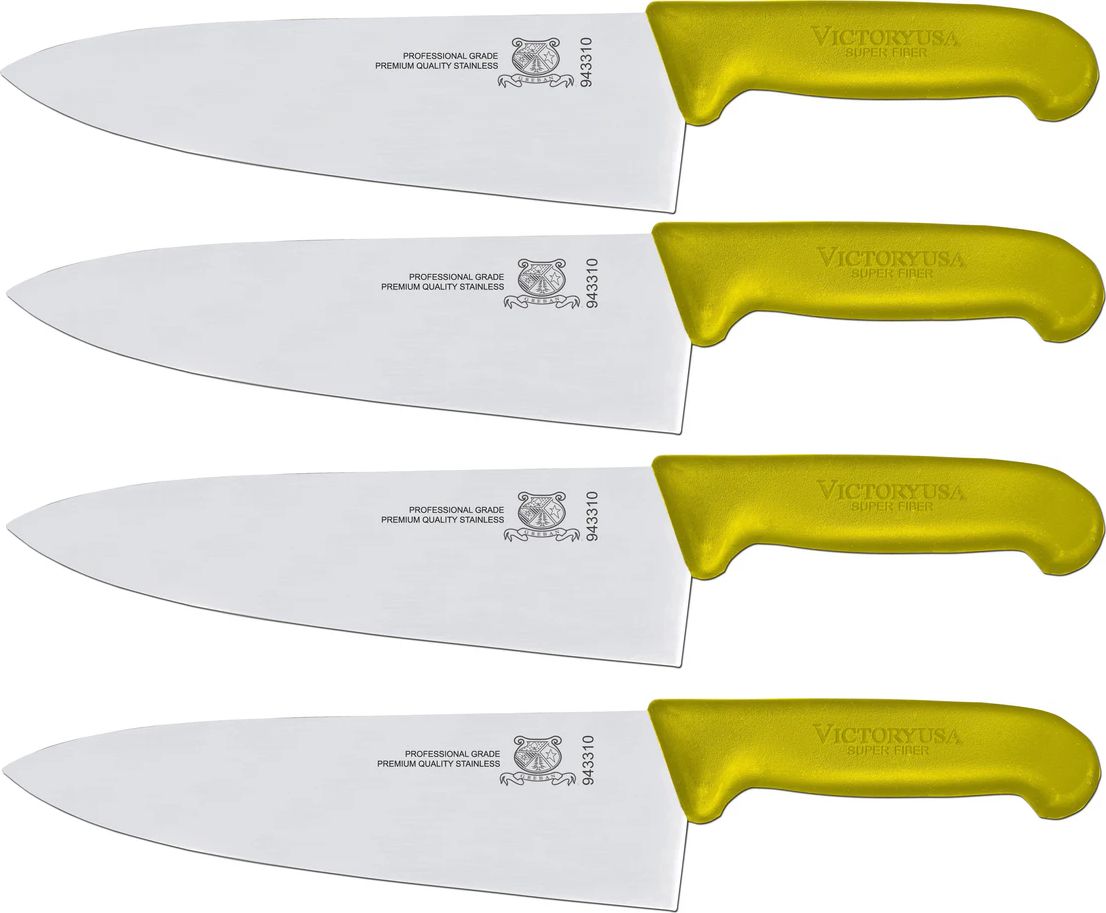 Omcan - 8” Yellow Super Fiber Handle Medium Cook's Knife, Pack of 3 - 23877