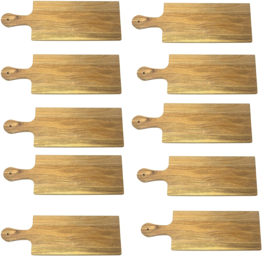 Omcan - 8" x 17" Acacia Wood Pizza, Flatbread and Charcuterie Wooden Serving Board With Oil Treatment, Pack of 10 - 81065