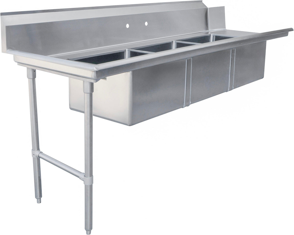 Omcan - 84" Left Side Soiled Dish Table with Three Sinks - 48497