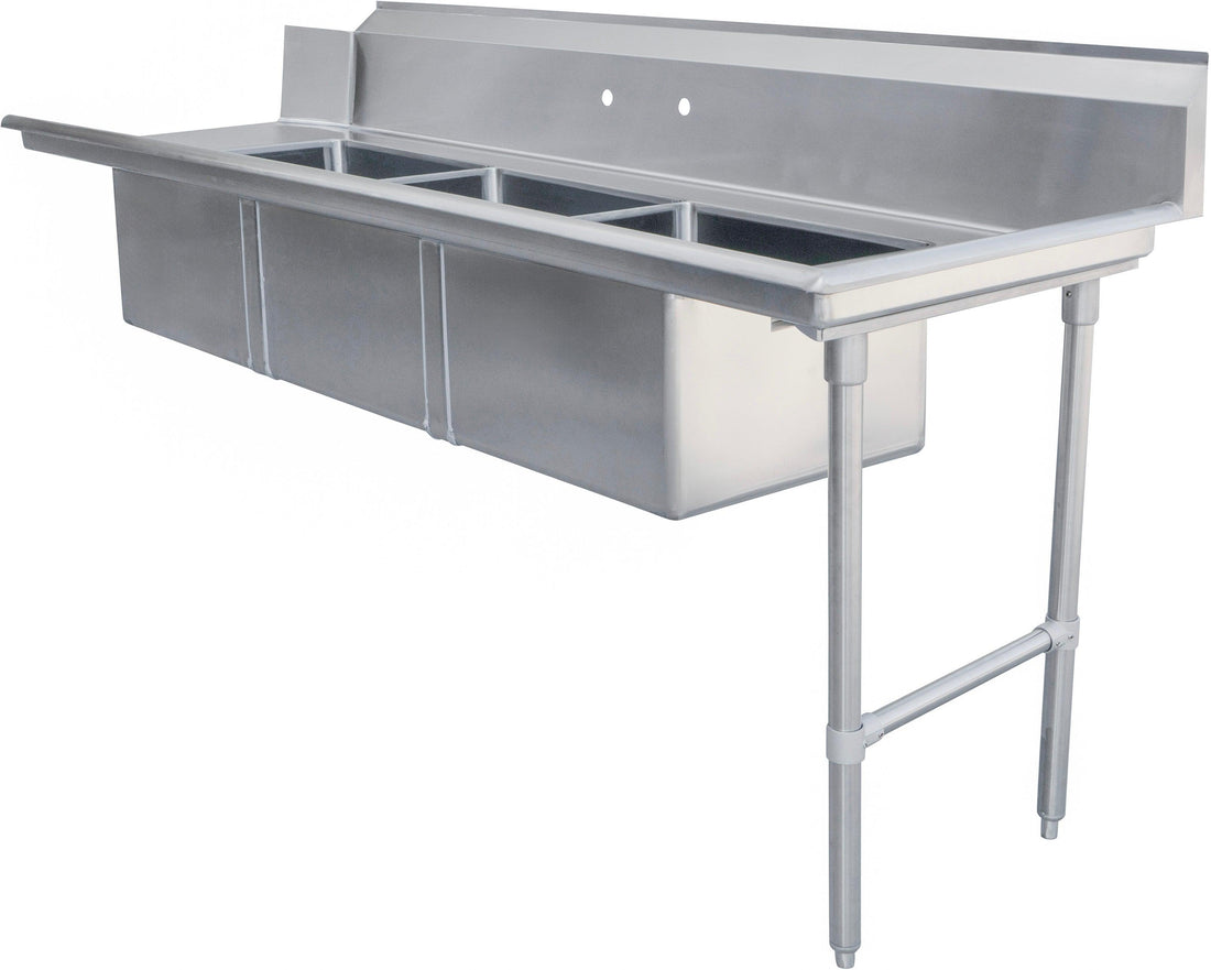 Omcan - 84" Right Side Soiled Dish Table with Three Sinks - 48498