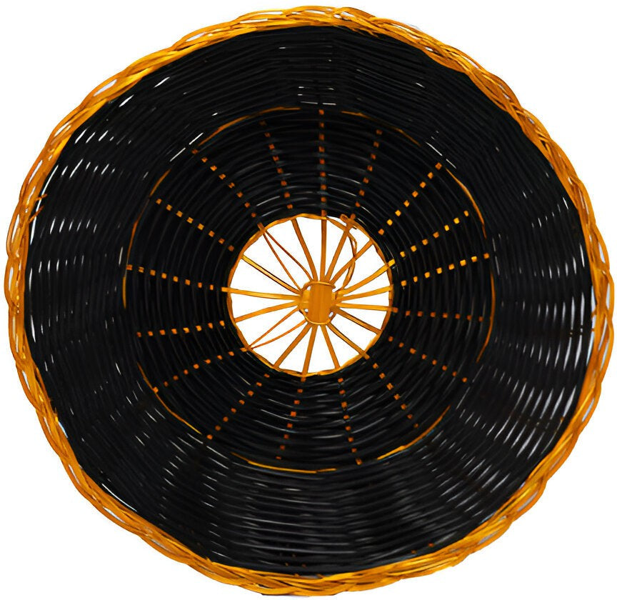 Omcan - 8.25" x 2.25" Round Woven Basket Black With Golden Trim, Pack of 20 - 47192