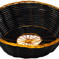Omcan - 8.25" x 2.25" Round Woven Basket Black With Golden Trim, Pack of 20 - 47192