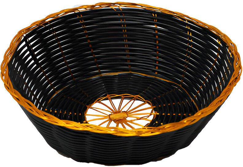 Omcan - 8.25" x 2.25" Round Woven Basket Black With Golden Trim, Pack of 40 - 47192