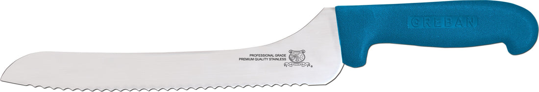 Omcan - 9” Off-Set Wave Edge Blade Slicer Knife with Blue Handle, Pack of 10 - 12434