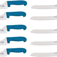 Omcan - 9” Off-Set Wave Edge Blade Slicer Knife with Blue Handle, Pack of 10 - 12434