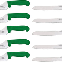 Omcan - 9” Off-Set Wave Edge Blade Slicer Knife with Green Handle, Pack of 10 - 12437