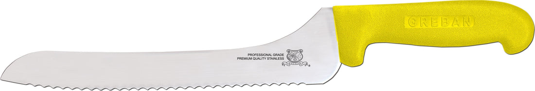 Omcan - 9” Off-Set Wave Edge Blade Slicer Knife with Yellow Handle, Pack of 10 - 12444