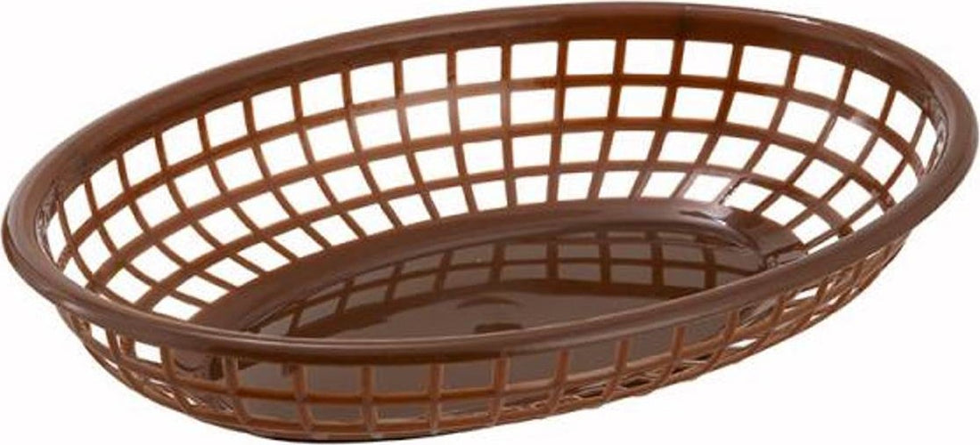 Omcan - 9" x 5" Brown Premium Plastic Oval Basket, Pack of 200 - 80358