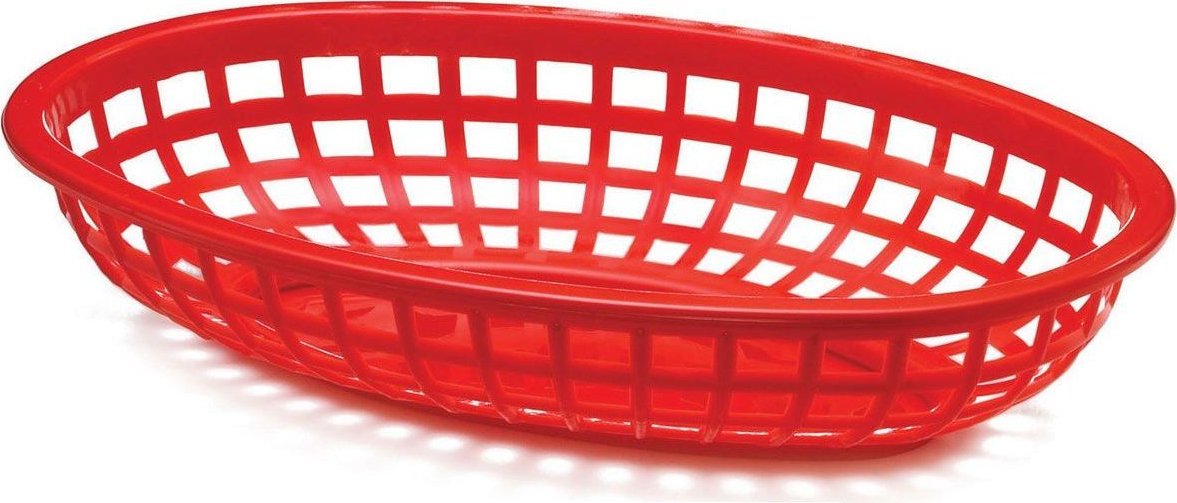 Omcan - 9" x 5" Red Premium Plastic Oval Basket, Pack of 150 - 80360