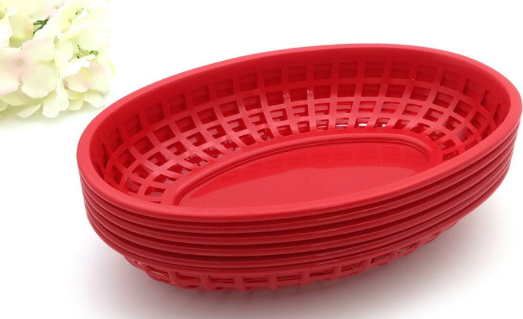 Omcan - 9" x 5" Red Premium Plastic Oval Basket, Pack of 150 - 80360