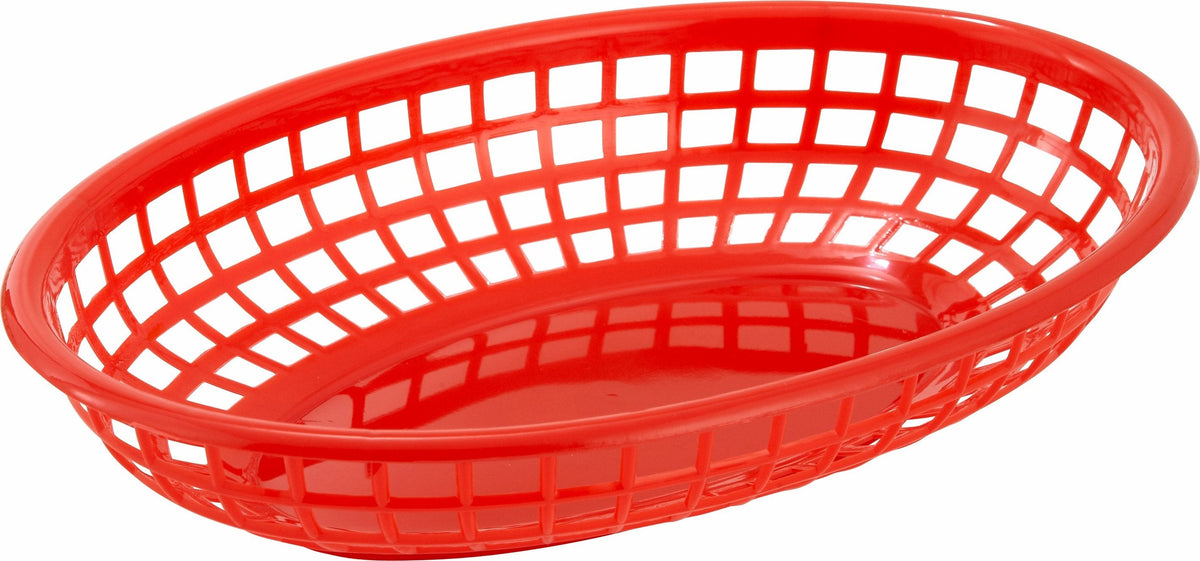 Omcan - 9" x 5" Red Premium Plastic Oval Basket, Pack of 150 - 80360