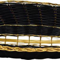 Omcan - 9" x 6.25" x 2.25" Long Oval Woven Basket Black With Golden Trim, Pack of 20 - 47194