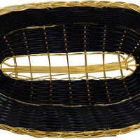 Omcan - 9" x 6.25" x 2.25" Long Oval Woven Basket Black With Golden Trim, Pack of 30 - 47194