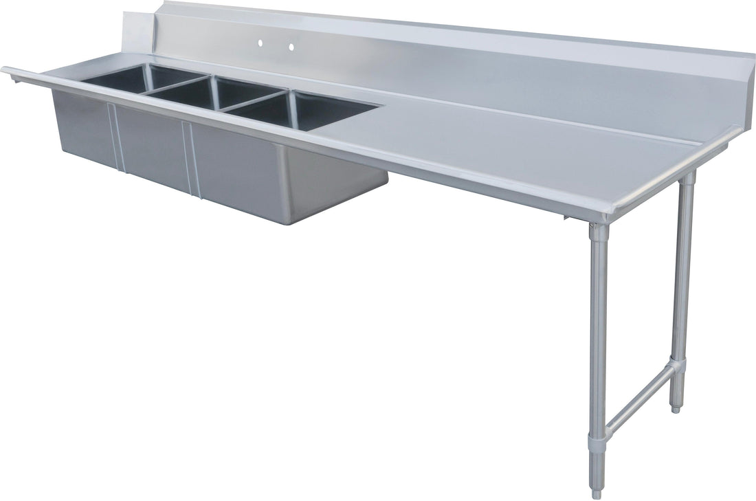Omcan - 96" Right Side Soiled Dish Table with Three Sinks - 48500