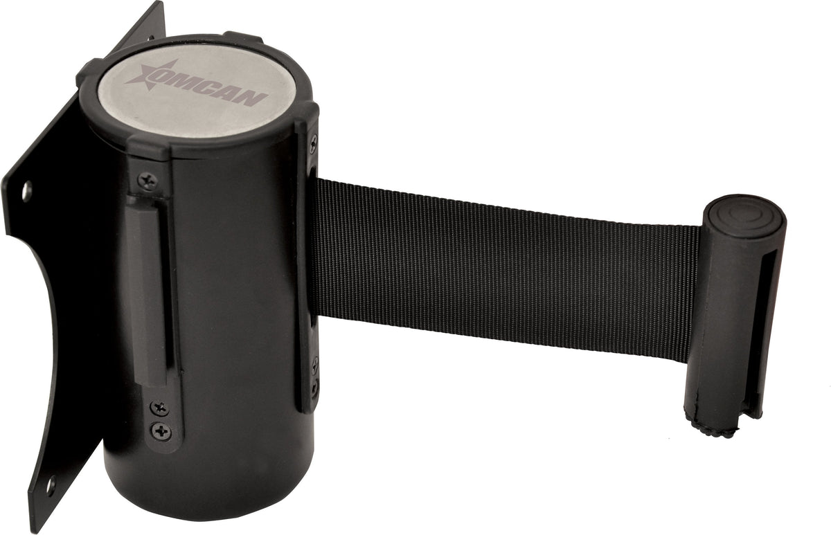 Omcan - Black Steel Wall-Mounted Crowd Control System with Retractable Belt Barrier, Pack of 4 - 41155