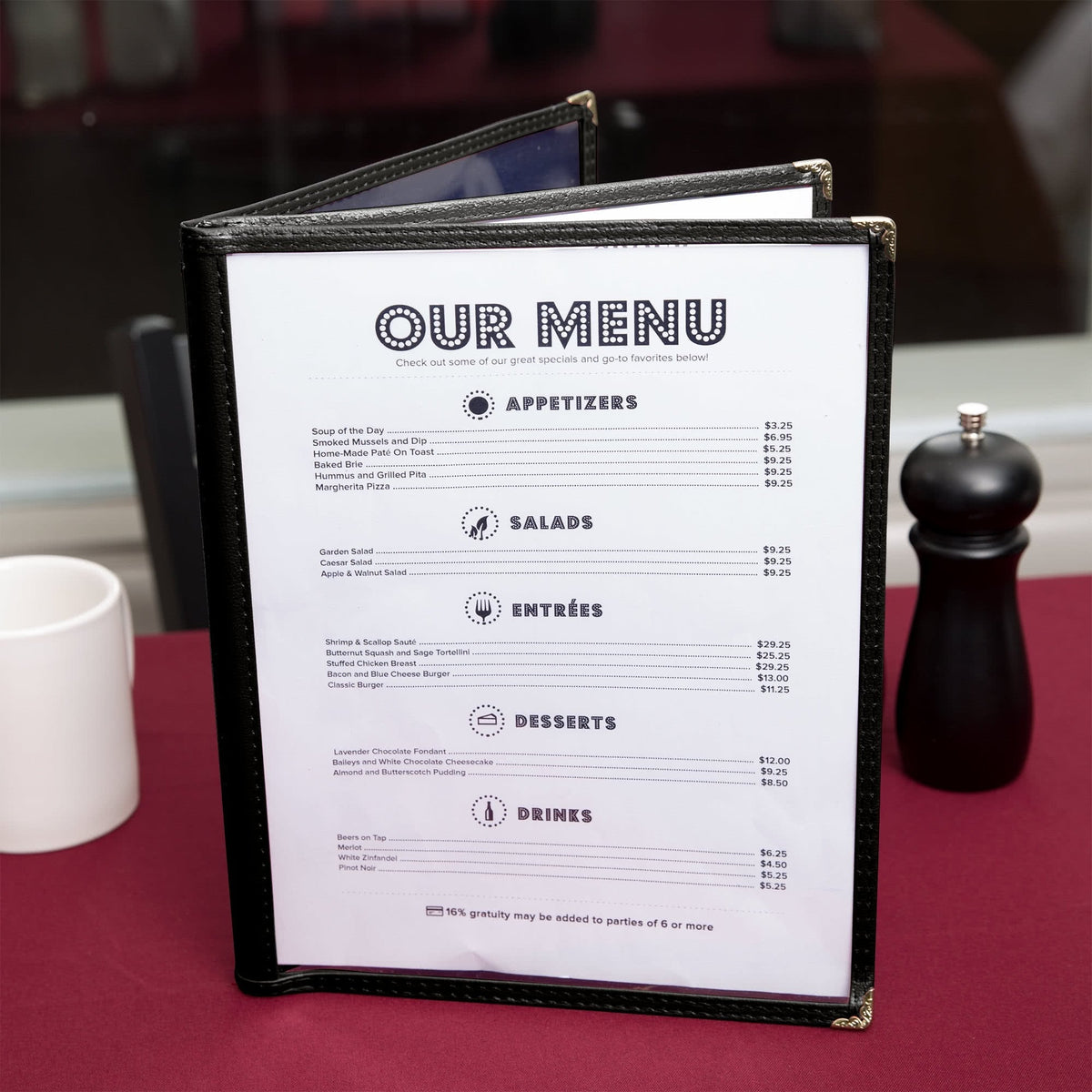 Omcan - Black Three Page Menu Holder, Pack of 20 - 39802