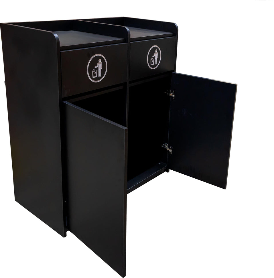 Omcan - Double Trash Receptacle with two 36-Gallon Black Bins - 48220