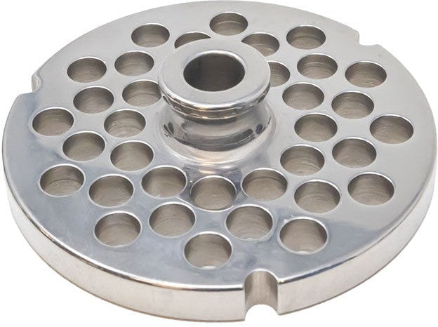 Omcan - European Style #32 Round Stainless Steel Plate with Hub and 10 mm (0.37″) Three Notches, Pack of 2 - 43565