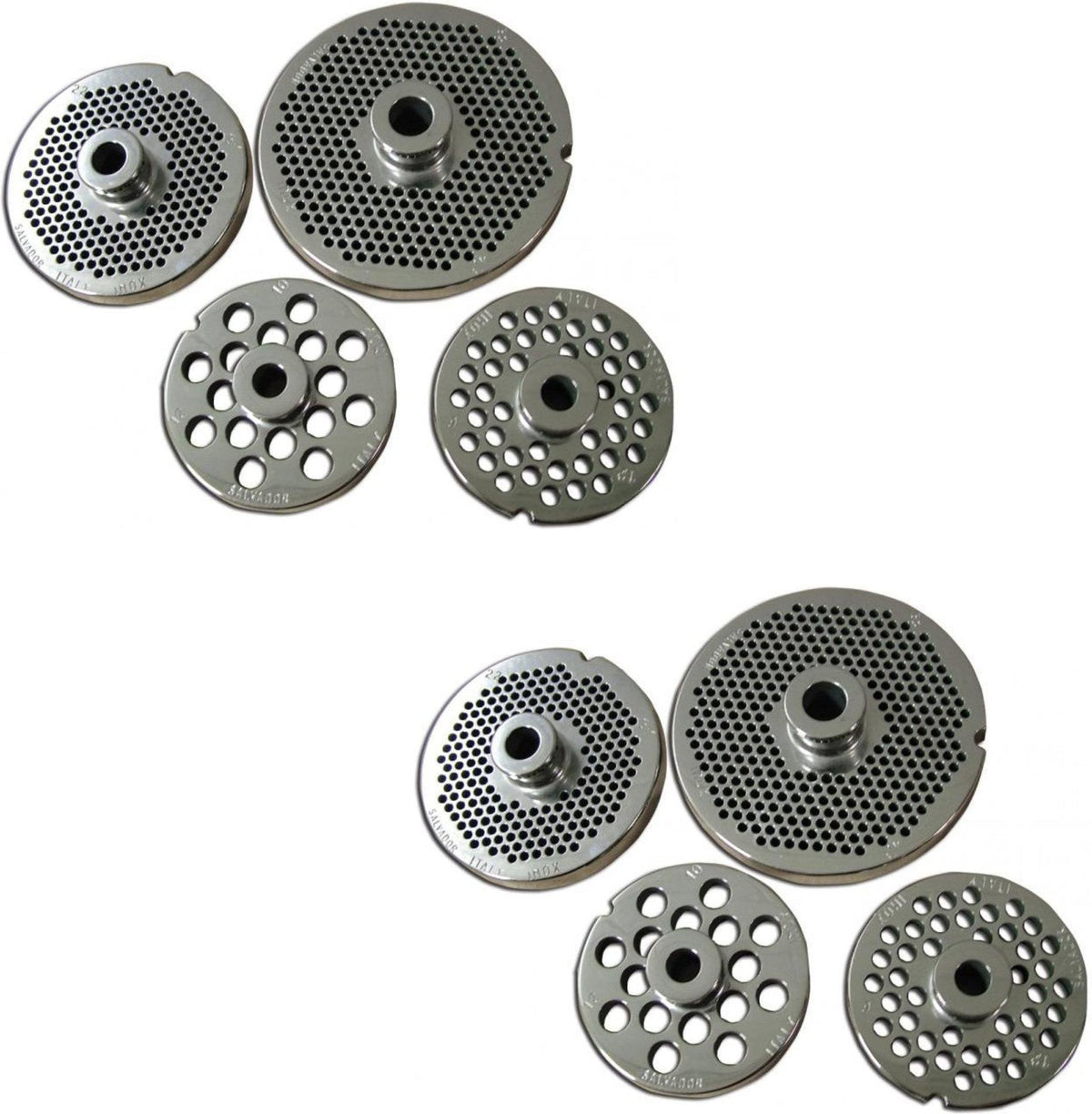 Omcan - European Style #32 Round Stainless Steel Plate with Hub and 10 mm (0.37″) Three Notches, Pack of 2 - 43565