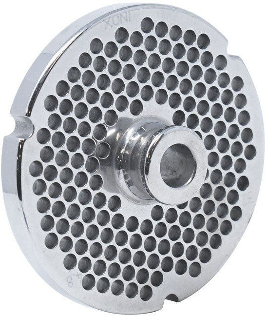 Omcan - European Style #32 Round Stainless Steel Plate with Hub and 4.8 mm (0.18″) Three Notches, Pack of 2 - 43564